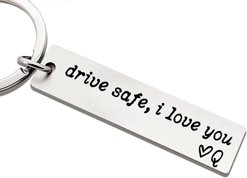 ZEARPT Valentine’s Day Gift for Boyfriend, Personalized Initial Drive Safe I Love You Keychain, Stainless Steel Key Ring for Him Husband Son, Couples Car Accessory, Gift-Ready Box - Image 1
